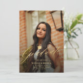 フォトスクリプエレガントト金ゴールド2枚とブラック卒業 案内状 (スタンド正面)