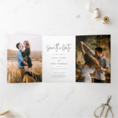 フォトスクリプトウェディング日付カードの保存 三つ折り招待状 (内部)