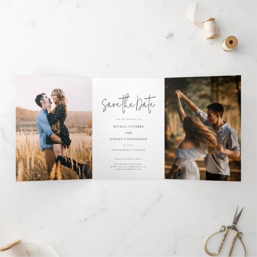 フォトスクリプトウェディング日付カードの保存 三つ折り招待状 (内部)