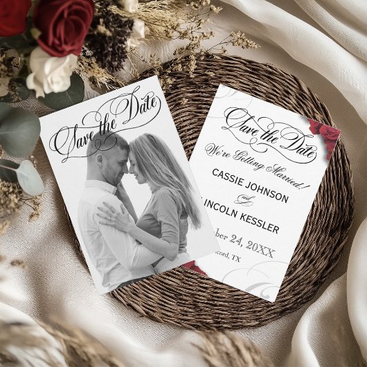 フォトスクリプトタイポグラフィレッドローズ セーブザデート