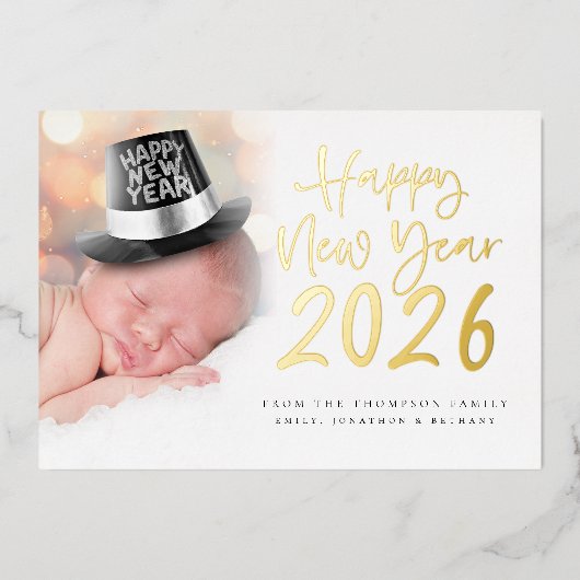 フォトスクリプトハッピーニューイヤー2026カレンダー実在 箔シーズンカード (正面)