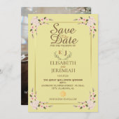 フォトスクリプトホワイトフローラウェディング日付の保存 招待状 (正面/裏面)