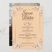 フォトスクリプトホワイトフローラウェディング日付の保存 招待状 (正面/裏面)