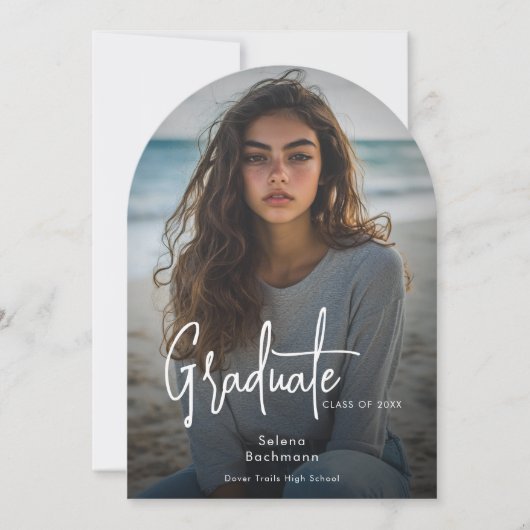 フォトスクリプトモダンの卒業式のアーチ発表 招待状 (正面)