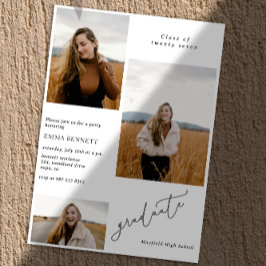 フォトスクリプトモダンの3つ追加の卒業招待状 招待状