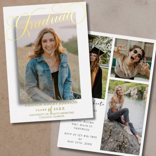 フォトスクリプト大学院白黒卒業 箔招待状