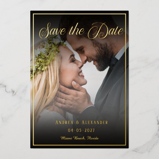 フォトスクリプト日付の保存 箔招待状 (正面)