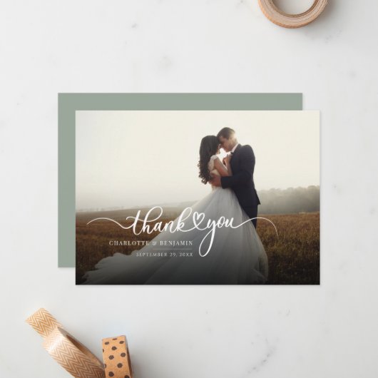 フォトスクリプト現代の結婚式ありがとう ノートカード (正面/裏面インサイチュ)