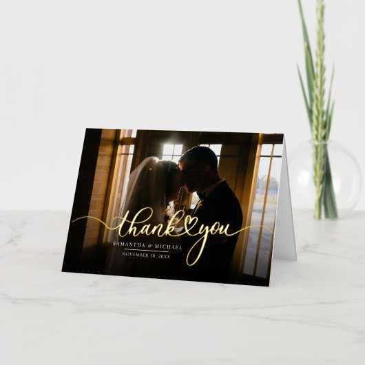フォトスクリプト結婚のサンキューカード 箔グリーティングカード (正面)