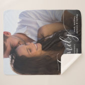 フォトスクリプモダントカップル家族の愛の名前の日付 シェルパブランケット (正面(横))