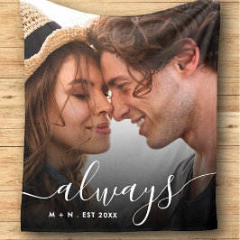 フォトスクリプモダントカップル常に家族 フリースブランケット