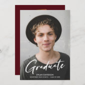 フォトスクリプモダント赤キャップパーティーの卒業 招待状 (正面/裏面)