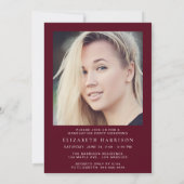 フォトスクリプモダントBurgundy卒業パーティー 招待状 (裏面)