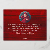 フォトスクリプ素朴トを追加モダン赤い木材ありがとう 箔シーズンカード (裏面)