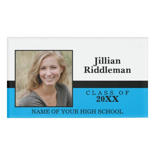 フォトスクール懇親会 – ベビーブルー,白黒 名札 (正面)