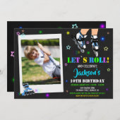 フォトスケートで滑る誕生日の招待ローラーパーティー 招待状 (正面/裏面)