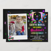 フォトスケートで滑る誕生日の招待ローラーパーティー 招待状 (正面/裏面)