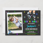 フォトスケートで滑る誕生日の招待ローラーパーティー 招待状 (正面)