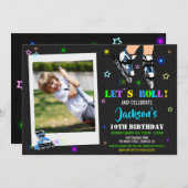 フォトスケートで滑る誕生日の招待ローラーパーティー 招待状 (正面/裏面)