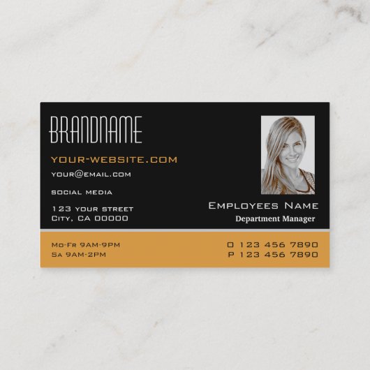 フォトスタイリッシュプロフェッショナル付き黒とオレンジ 名刺 (裏面)