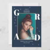 フォトスターきらめくレトロネイビーブルー卒業 案内状 (正面)