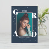 フォトスターきらめくレトロネイビーブルー卒業 案内状 (スタンド正面)