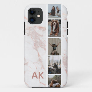 フォトストリップピンクマーブルパーソナライズされたイニシャル iPhone 11 ケース