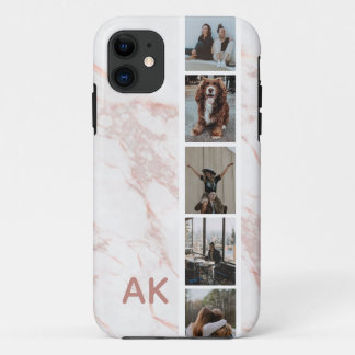 フォトストリップピンクマーブルパーソナライズされたイニシャル iPhone 11 ケース
