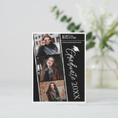 フォトストリップモダンブラック卒業の発表 ポストカード (スタンド正面)