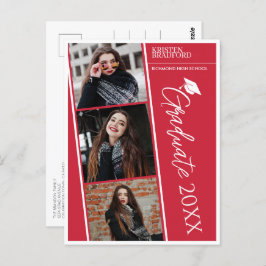 フォトストリップモダン赤い卒業発表 ポストカード