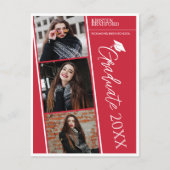 フォトストリップモダン赤い卒業発表 ポストカード (正面)