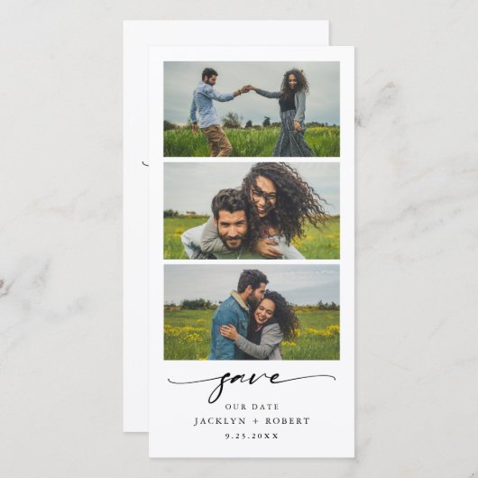 フォトストリップ日付を保存フォトブース結婚の日付 セーブザデート (正面/裏面)