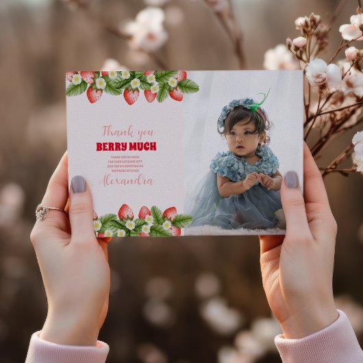 フォトストロベリーベリーファースト誕生日 サンキューカード