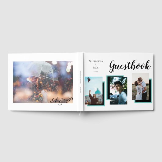 フォトストーリー結婚の白モダン色 ゲストブック (全面)