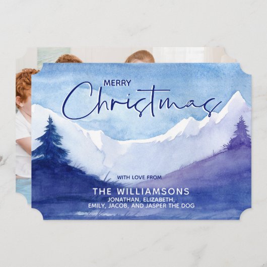 フォトスノーウィーマウンテンズメリークリスマスホリデーカード シーズンカード (正面/裏面)