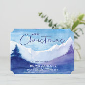 フォトスノーウィーマウンテンズメリークリスマスホリデーカード シーズンカード (スタンド正面)