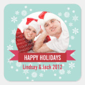 フォトスノーグローブレッドバナーハッピーホリデーズシール スクエアシール (正面)