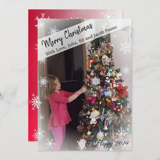 フォトスノーフレークの追加Vignetteエッジクリスマス 招待状 (正面/裏面)