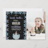 フォトスノーフレークブラックウィンターワンダーランド 招待状 (正面)