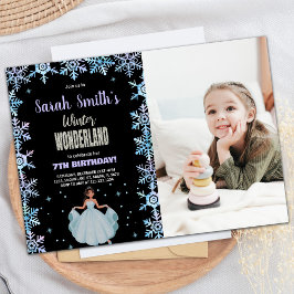 フォトスノーフレークブラックウィンターワンダーランド 招待状