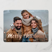 フォトスパークルメリークリスマスグリーティングバラ金ゴールド 箔シーズンカード (正面)