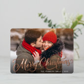 フォトスパークルメリークリスマスグリーティングバラ金ゴールド 箔シーズンカード (立ち正面)