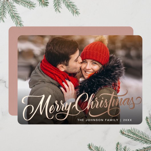 フォトスパークルメリークリスマスグリーティングバラ金ゴールド 箔シーズンカード