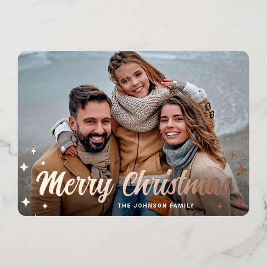 フォトスパークルメリークリスマスグリーティングバラ 箔シーズンカード (正面)