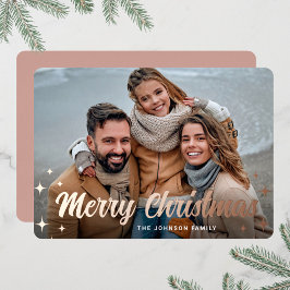 フォトスパークルメリークリスマスグリーティングバラ 箔シーズンカード