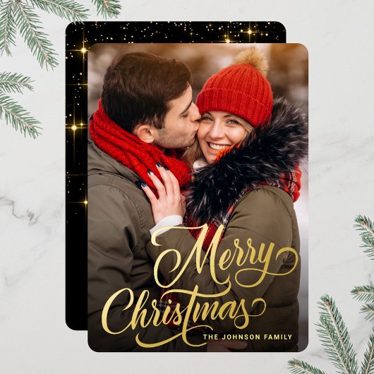 フォトスパークルメリークリスマスグリーティング金ゴールド 箔シーズンカード