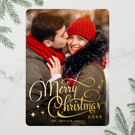 フォトスパークルメリークリスマスグリーティング金ゴールド 箔シーズンカード