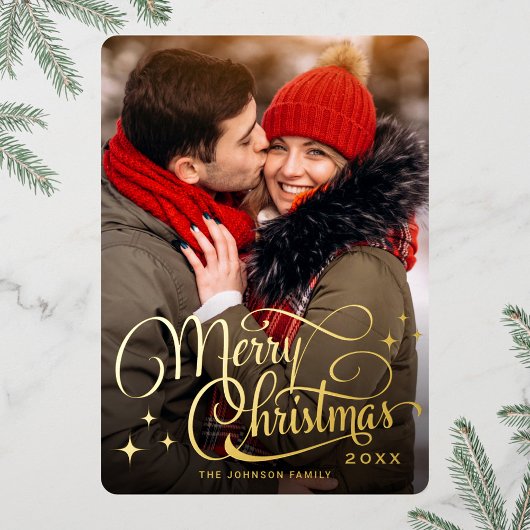 フォトスパークルメリークリスマスグリーティング金ゴールド 箔シーズンカード