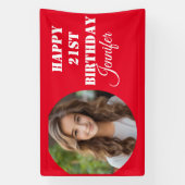 フォトスパーソナライズされたクリプトRed Happy 21st Birthday 横断幕 (縦)