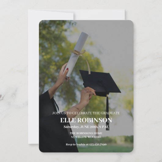 フォトスパーソナライズされたモキーエレガントグラッド 招待状 (裏面)